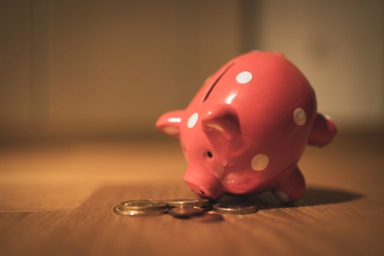 Invest - pink pig coin bank on brown wooden table