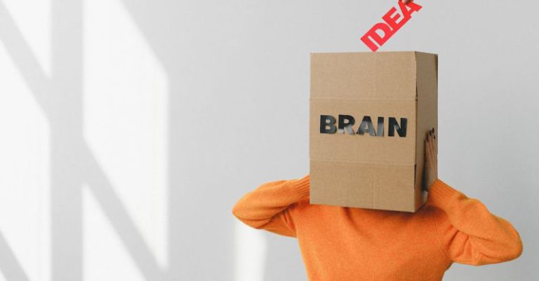 Proposition - Box with Brain inscription on head of anonymous woman